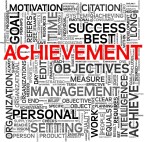 Achievement and success concept related words in tag cloud isolated on white